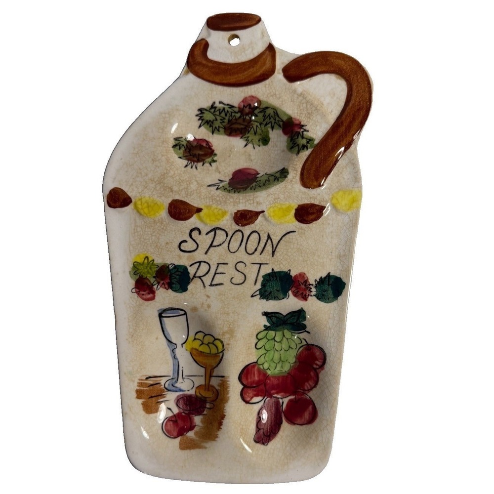 Spoon Rest Kitchen Vintage Japan OS Cream Jug Shape Fruit Wine Grapes Ceramic‎